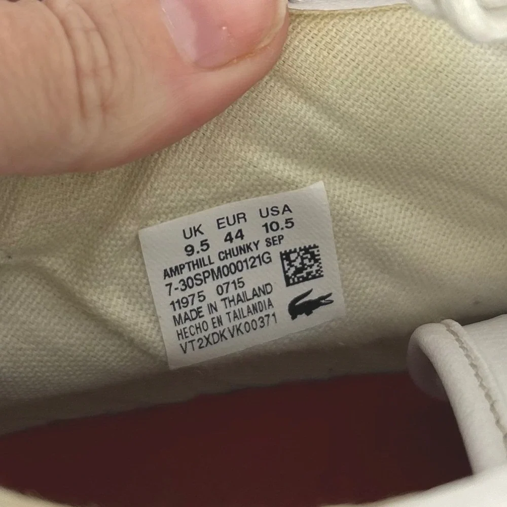 Lacoste Quiet Luxury Ampthill Chunky Mid Top Sneakers Size 10.5 White Leather